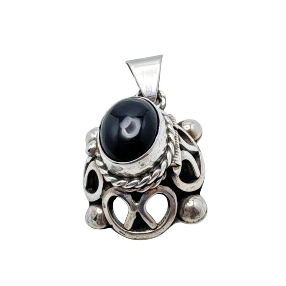 Onyx Sterling Silver Locket Poison Box Pendant .925 Vintage Mexico 6 Grams - Picture 1 of 10
